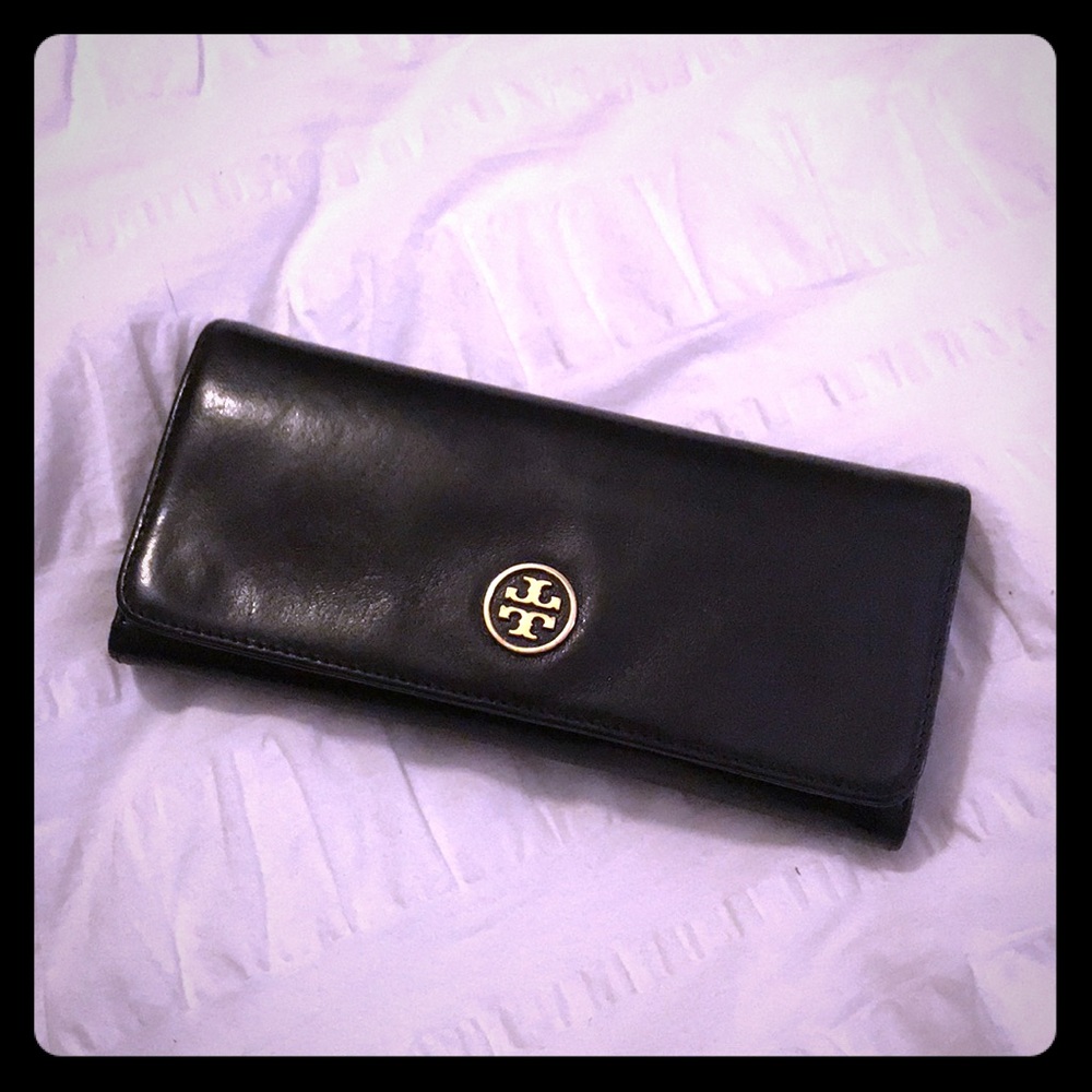 Authentic Tory Burch leather black envelope wallet
